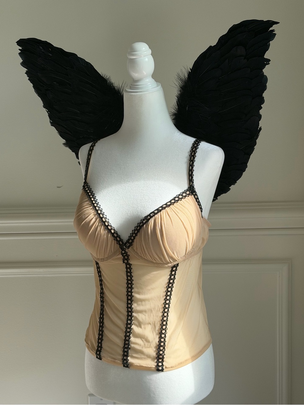 Whimsical Nude Lace-Trim Bustier Camisole